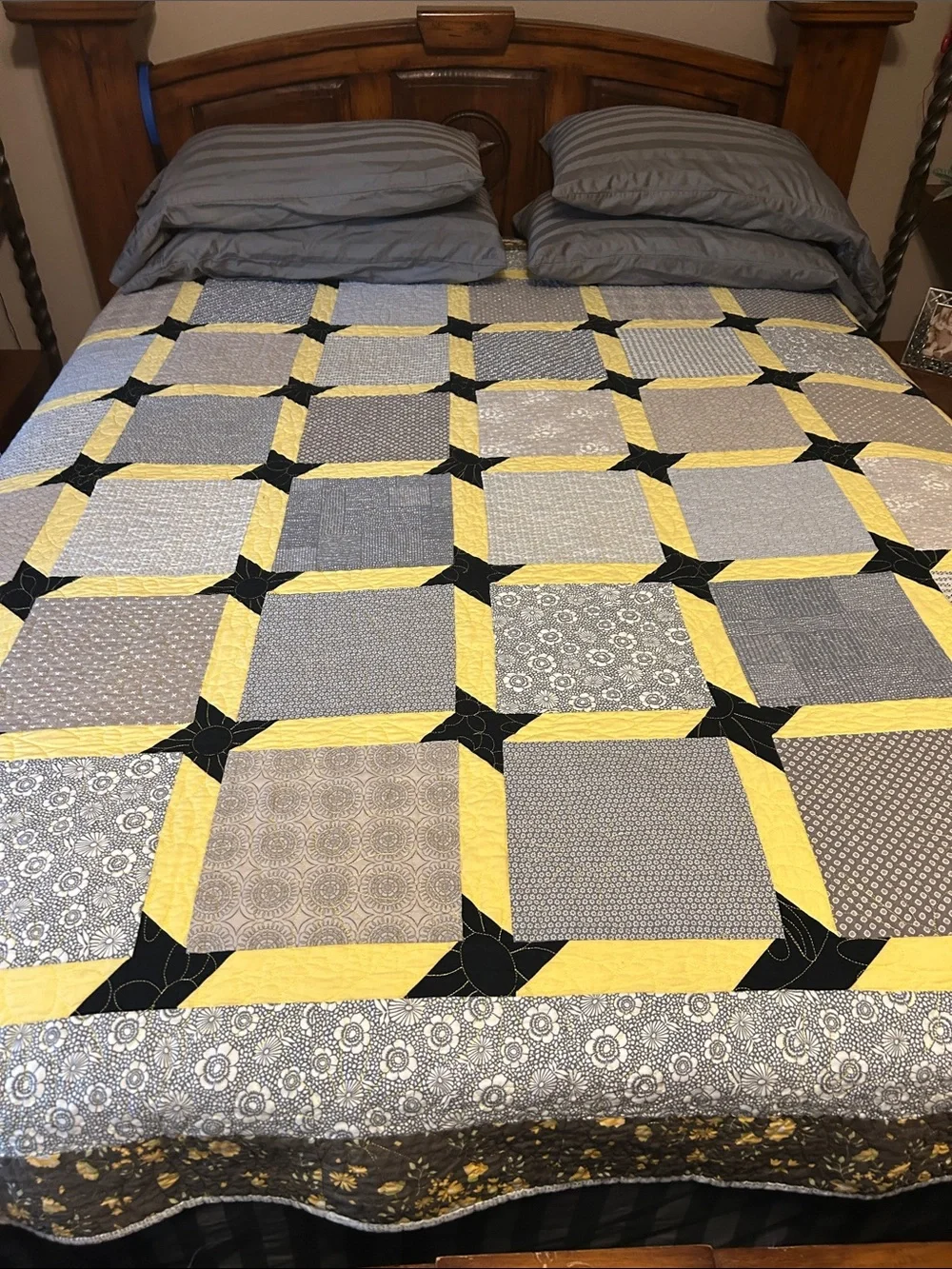 ONE OF A KIND- HANDCRAFTED  Yellow, Gray & Black Quilt